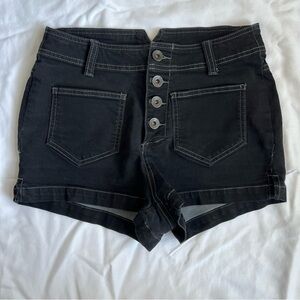 Free People Black Denim Shorts Size 28 Button Fly High Rise